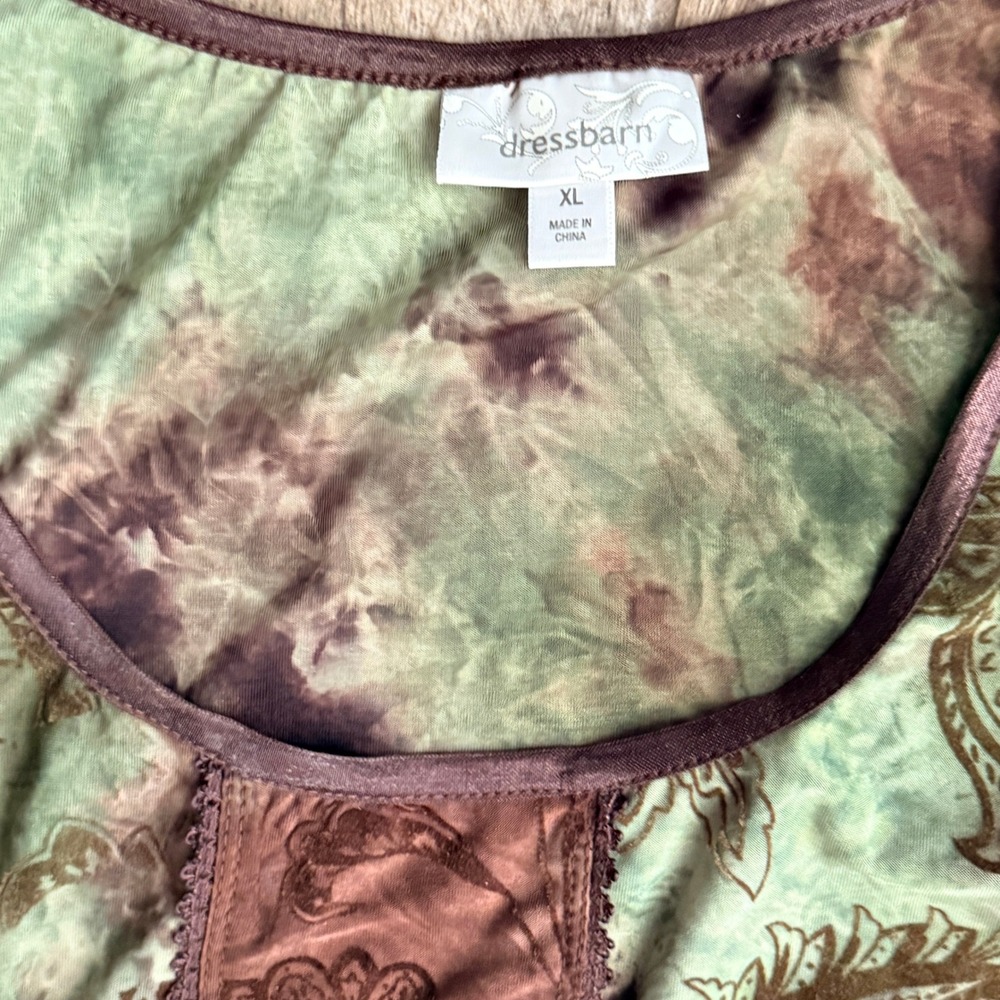 Dressbarn Vintage Whimsigoth Women Burnout Paisley Lace Tank Top,Green Brown, XL - Picture 2 of 11